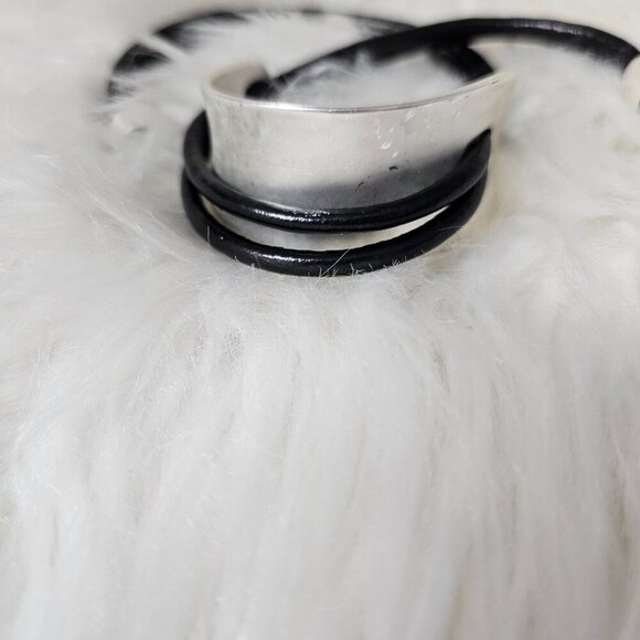 Gladiator Wrap Silver Metal Leather Black Magnetic Strand Y2K Statement Bracelet - Picture 8 of 10